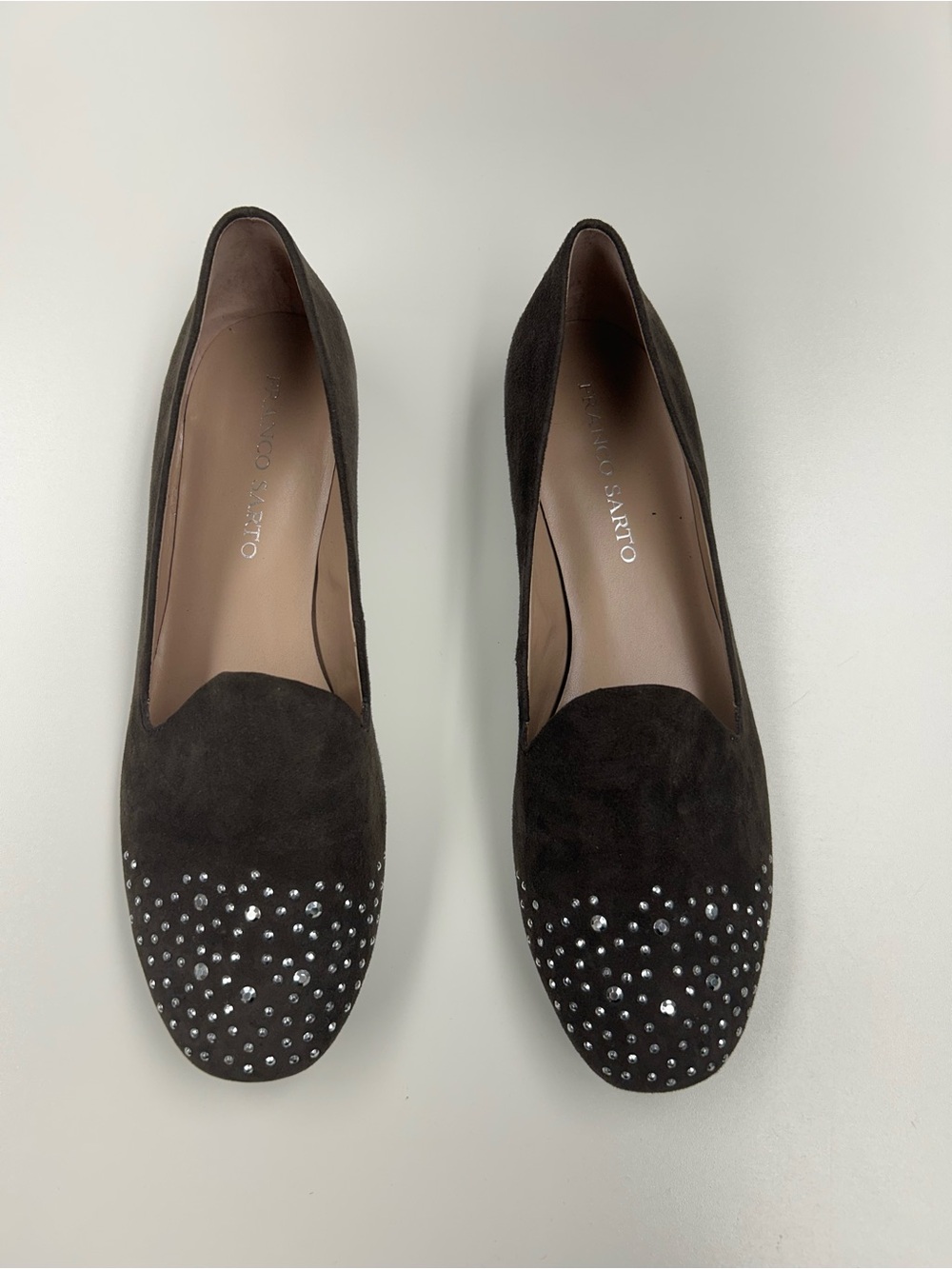 Franco Sarto Black Suede Studded Slip-Ons